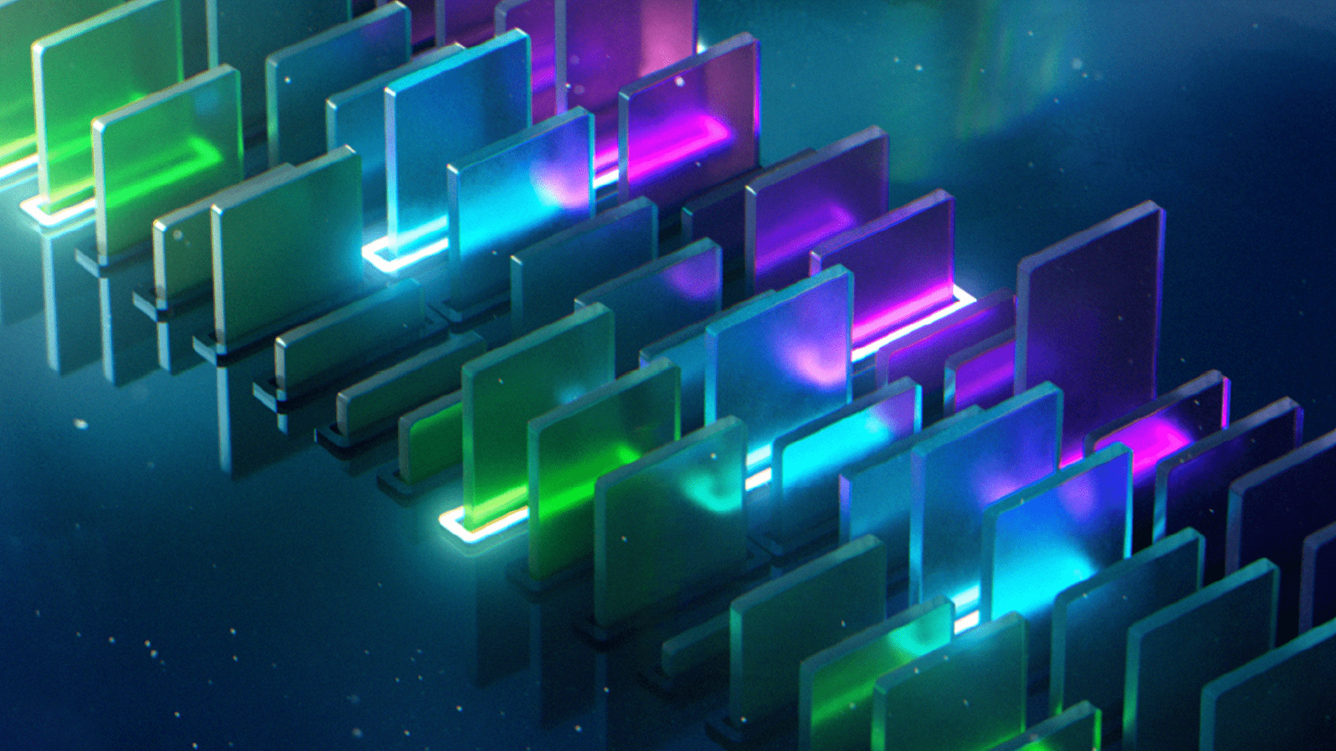 Rectangular glass tiles glowing