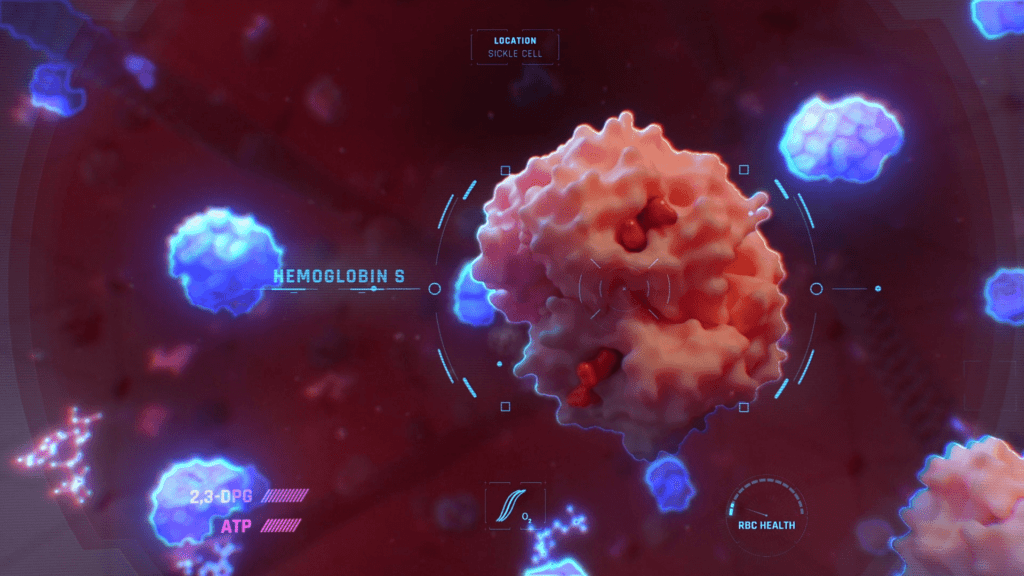 Hemoglobin highlighted with graphics and text